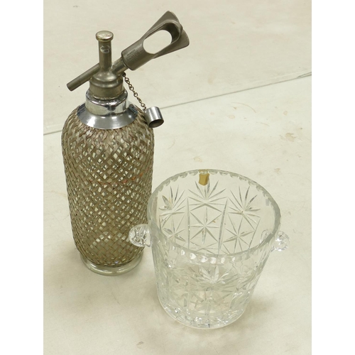 841 - 1950 's Steel Lattice Soda Syphon: together with Lead Crystal Ice Bucket(2)