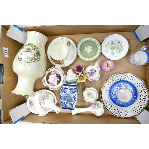 844 - A mixed collection of items to include: Wedgwood , Floral decorated vases, Cups & saucers etc