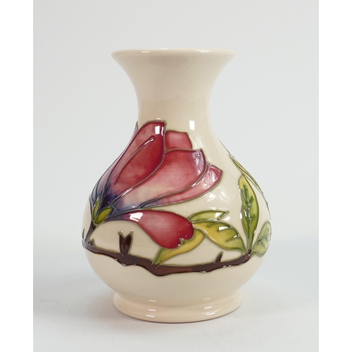 452 - Moorcroft Pink magnolia on Cream Ground Vase: height  16cm