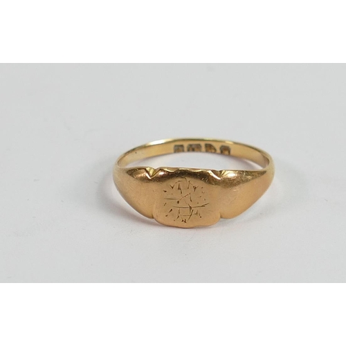 603 - 18ct gold signet ring, 2.9g: