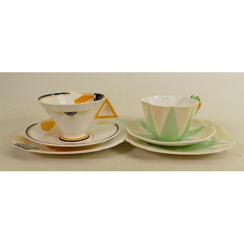 447 - Two Shelley trios:
Dainty floral handled 11993 yellow green shaded trio and a Vogue shaped 11747 Art... 