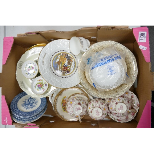 1138 - A mixed collection of items to include: Spode floral cups & saucers, Minton floral pin trays, crown ... 