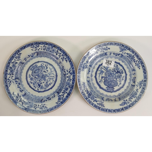 382 - Pair of Chinese blue & white plates 19th century: Both in generally good overall condition, but both... 