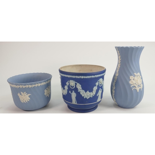 448 - Wedgwood Jasperware items to include: vase & planter together with earlier dip blue planter, height ... 