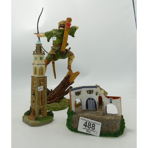 488 - Royal Doulton Resin Figure Robin Hood: together with 2 resin houses