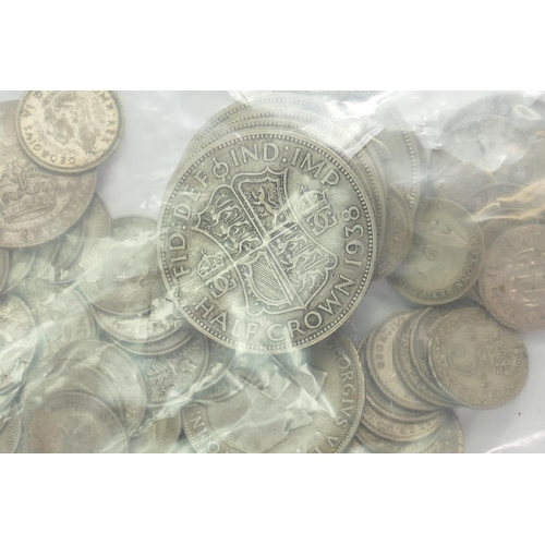 641 - A collection of pre 1947 silver various coins: 205g together with a collection of pre 1919 silver co... 