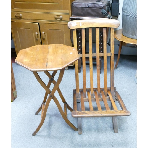 778 - Antique Folding Deck Chair & Occasional Table(2):