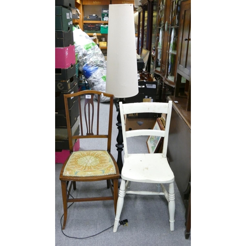 780 - Painted Farmhouse Chair: similar inlaid chair & modern standard lamp(3)