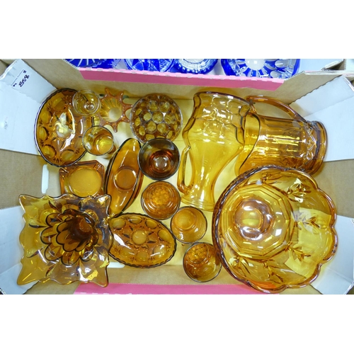 858 - A collection of Vintage Amber Glass including: punch bowl, vases, lemonade set etc