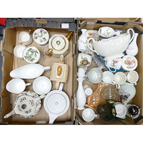 1187 - A mixed collection of items to include: Sadler Teapots, Victorian painted glass vase, Commemorative ... 