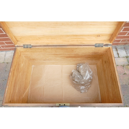 782 - Large Painted Pine Blanket Box: on later set of wheels