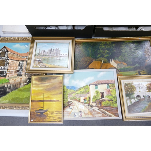 860a - A large collection of Framed Oil on board paintings with landscape & still life studies(12)