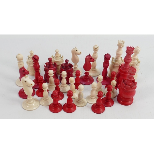 597 - 19th / Early 20th Century Century Carved Bone Chess set: height of king 6.8cm