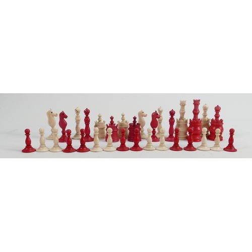 597 - 19th / Early 20th Century Century Carved Bone Chess set: height of king 6.8cm