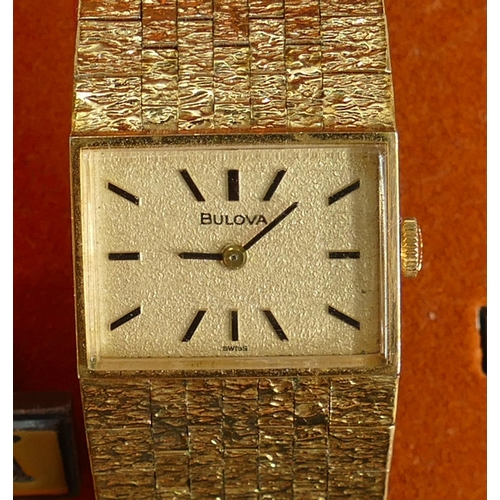 738 - Ladies Bulova 1970s gold plated wristwatch: in ticking order, in original box.