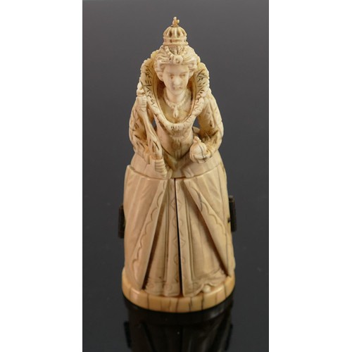 596a - 18/19th century Dieppe carved Ivory Triptych in the form of Anne Boleyn: Height 9cm.

Please note th... 