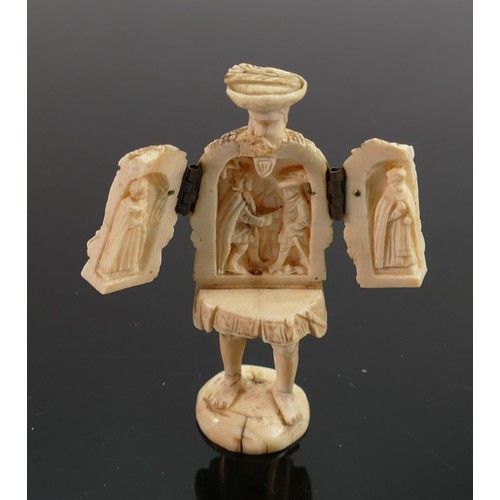 596b - 18/19th century Dieppe carved Ivory Triptych in the form of Henry VIII: Height 8cm.

Please note tha... 