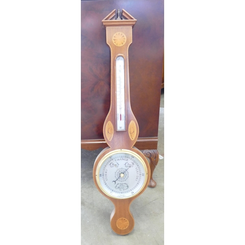 780l - Reproduction Inlaid Banjo Barometer: height 80cm