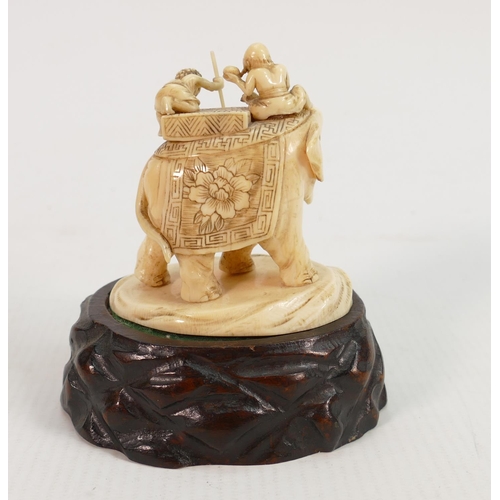 582b - 19th Century Carved Chinese Ivory Elephant: marked to base, height on ill fitting stand 10cm