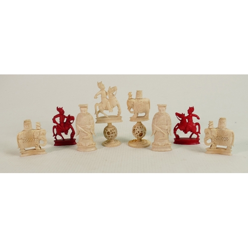 927a - 19th Century Chinese/Burmese Bone Major Chess pieces: Together with Chinese ivory pieces, Carved & T... 