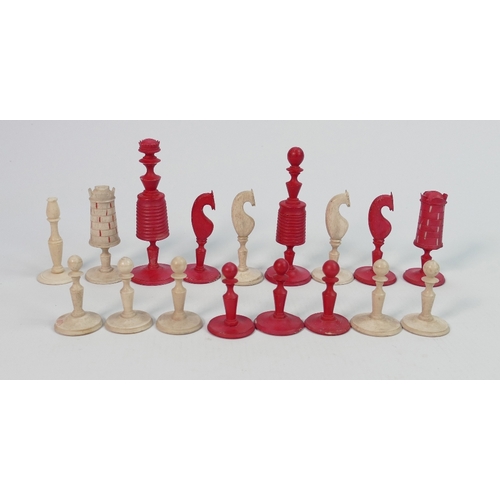 927a - 19th Century Chinese/Burmese Bone Major Chess pieces: Together with Chinese ivory pieces, Carved & T... 