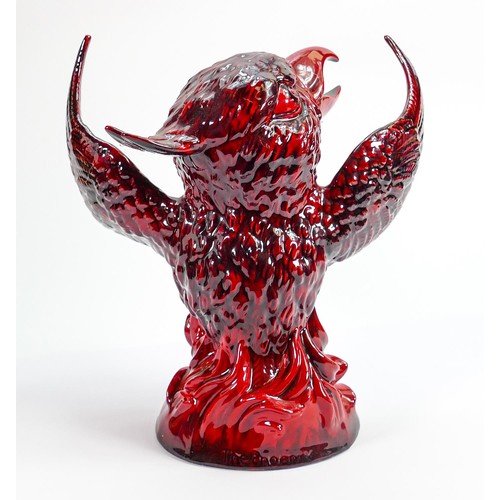 17 - Peggy Davies Ruby Fusion Grotesque bird figure The Phoenix: Height 27cm