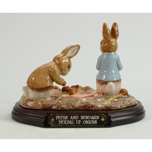 65 - Beswick Beatrix Potter tableau figure: Peter and Benjamin Picking Onions, limited edition, on wood p... 