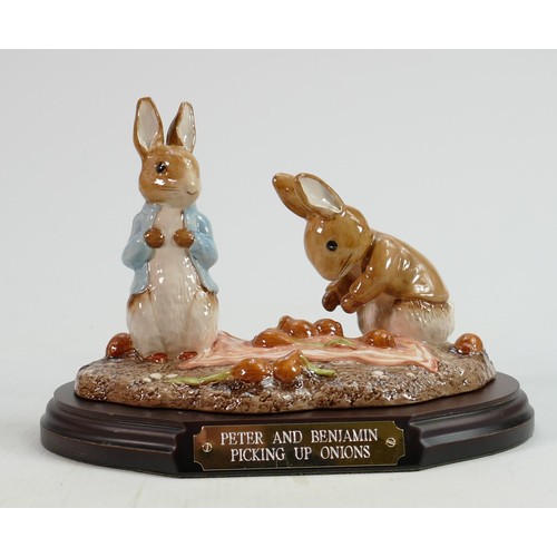 65 - Beswick Beatrix Potter tableau figure: Peter and Benjamin Picking Onions, limited edition, on wood p... 