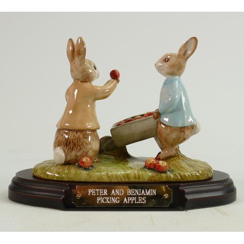 71 - Beswick Beatrix Potter tableau figure: Peter and Benjamin Picking Apples, limited edition on wooden ... 