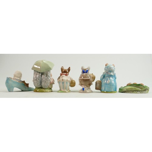 91 - Beswick BP3 Beatrix Potter figures: Mr Tittlemouse, Goody & Timmy Tiptoes, Aunt Pettitoes, The Old W... 