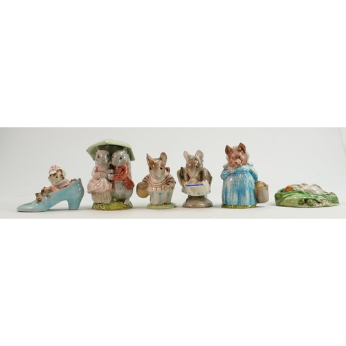 91 - Beswick BP3 Beatrix Potter figures: Mr Tittlemouse, Goody & Timmy Tiptoes, Aunt Pettitoes, The Old W... 