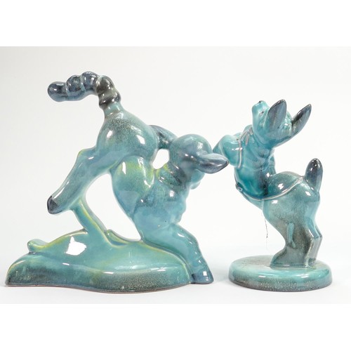 129 - Beswick blue gloss Lamb on base 323 and Playful Puppy 324 (2)