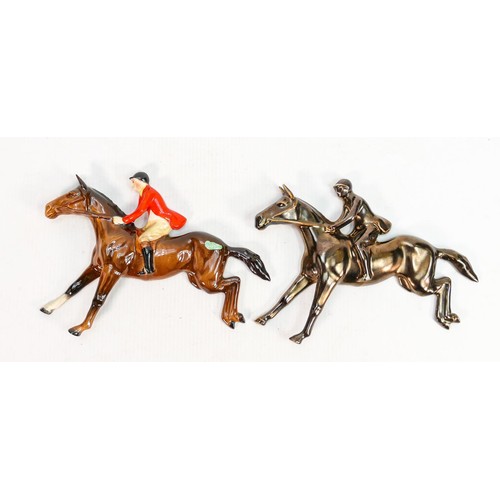 155 - Beswick horse wall plaques landing 1514: In both brown & copper lustre (re glued tail) colourways (2... 