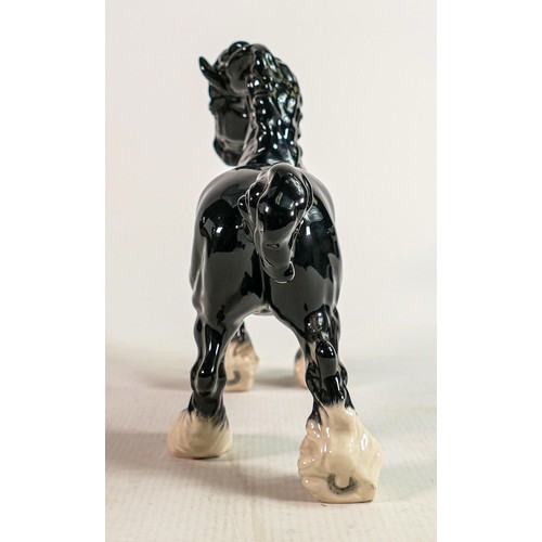 165 - Beswick black cantering Shire horse 975: BCC special with gold stamp.