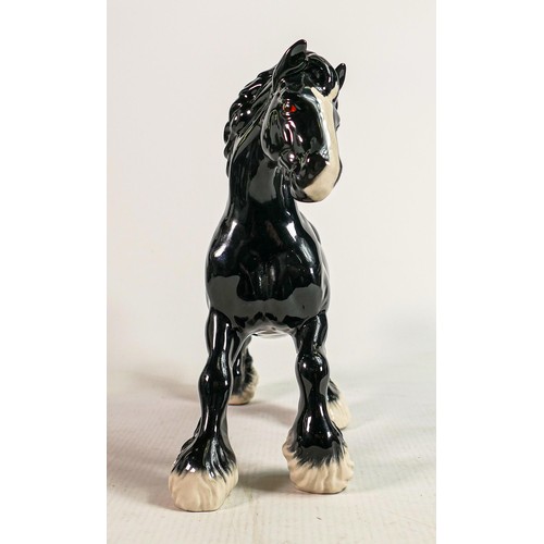 165 - Beswick black cantering Shire horse 975: BCC special with gold stamp.