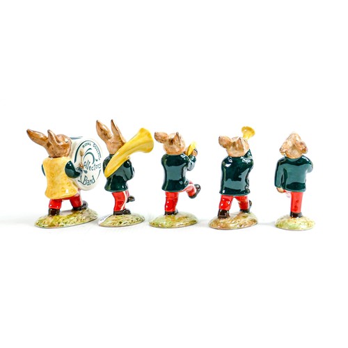 177 - Rare Royal Doulton Bunnykins figures from the Oompah Band in a Green Colour way: Comprising Sousapho... 