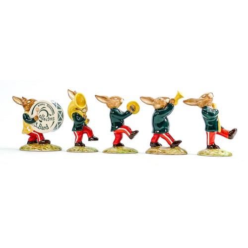 177 - Rare Royal Doulton Bunnykins figures from the Oompah Band in a Green Colour way: Comprising Sousapho... 