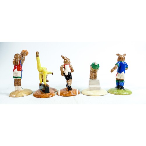 189 - Royal Doulton Bunnykins set of Olympic games figures: Comprising Swimmer DB206, Basketball DB208, Gy... 