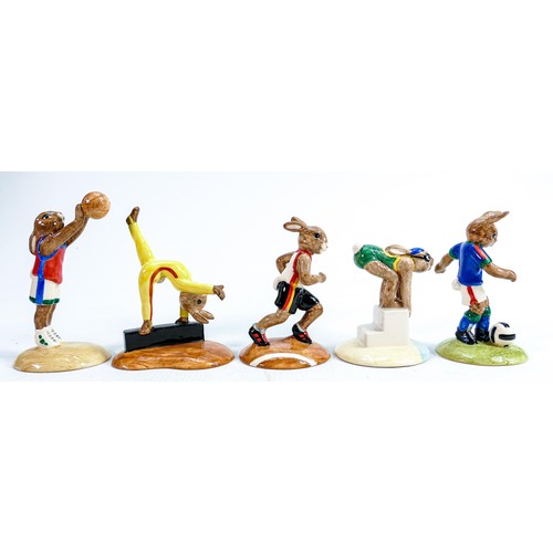 189 - Royal Doulton Bunnykins set of Olympic games figures: Comprising Swimmer DB206, Basketball DB208, Gy... 