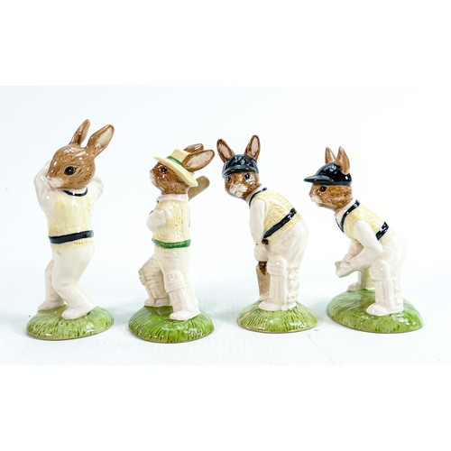 197 - Royal Doulton Bunnykins set of Cricketer figures: Comprising Bowler DB145, Wicket Keeper DB150, Out ... 