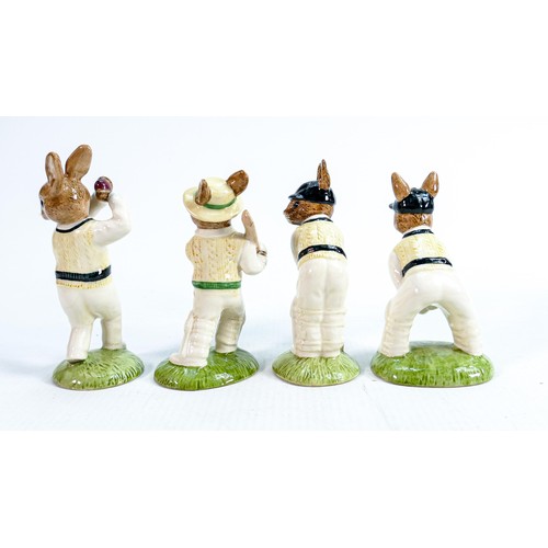 197 - Royal Doulton Bunnykins set of Cricketer figures: Comprising Bowler DB145, Wicket Keeper DB150, Out ... 