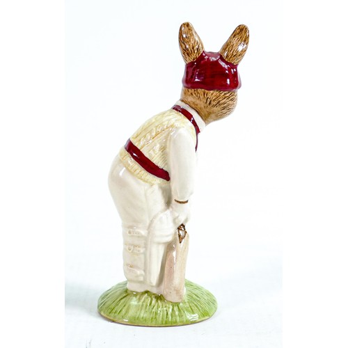 199 - Royal Doulton Bunnykins prototype figure Batsman: Painted in different colourway in burgundy