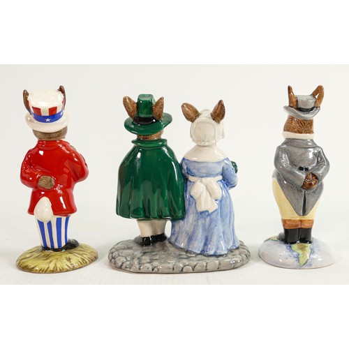 204 - Royal Doulton Bunnykins figures: Uncle Sam DB135, John Bull DB134 and Pilgrim DB212 All limited edit... 