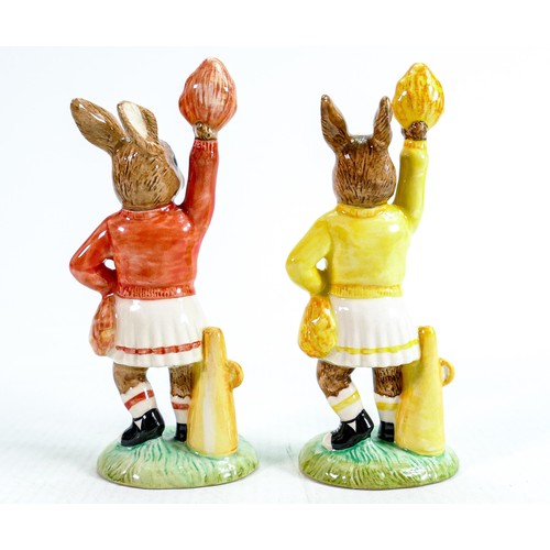 208 - Two Royal Doulton Bunnykins Cheerleaders figures:
References DB142 and DB143 both UKI limited editio... 