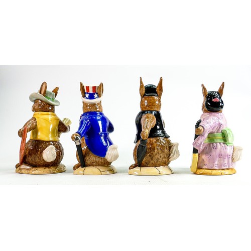 211 - Four Royal Doulton Bunnykins character teapots:
USA President D6996, Geisha D7126, Aussie Explorer D... 