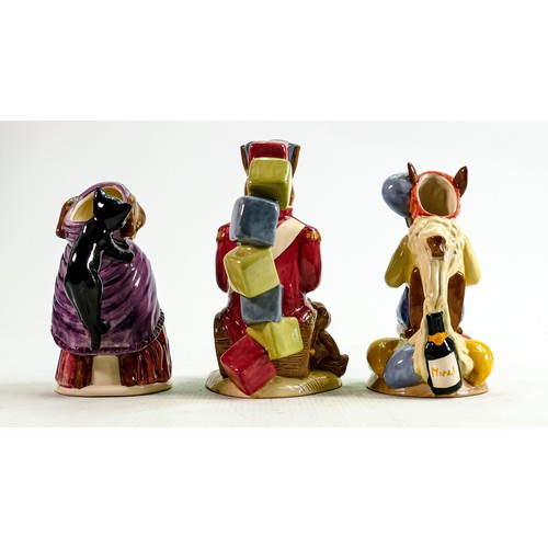 212 - Royal Doulton Bunnykins jugs to include:
Partytime D7160, Fortune Teller D7156 and Toy Soldier D7185... 