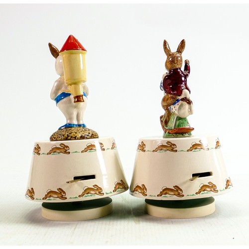 218 - Royal Doulton Bunnykins musical figures: Astro Bunnykins playing Fly me to the Moon together with Ta... 