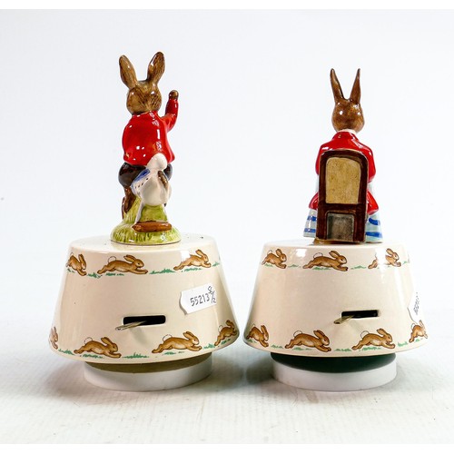 223 - Royal Doulton Bunnykins musical figures: Tally Ho, together with Happy Birthday (2)