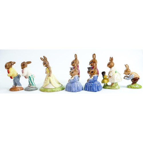 229 - Royal Doulton Bunnykins figures to include: Playtime DB80, Father, Mother & Victoria DB68 x 2 , With... 