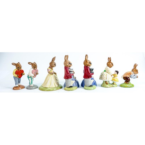 229 - Royal Doulton Bunnykins figures to include: Playtime DB80, Father, Mother & Victoria DB68 x 2 , With... 